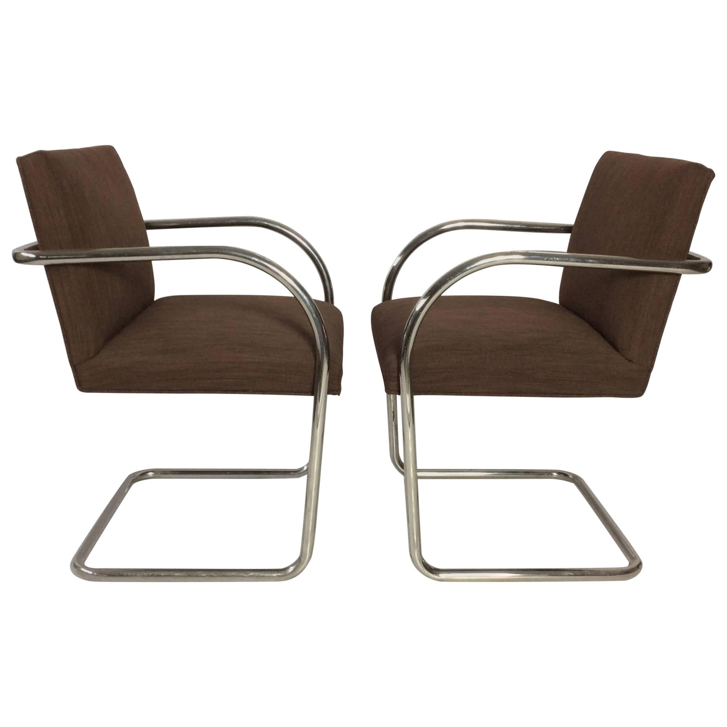 Pair of Mies Van Der Rohe Tubular Chrome Brno Chairs by Knoll For Sale
