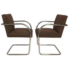 Pair of Mies Van Der Rohe Tubular Chrome Brno Chairs by Knoll