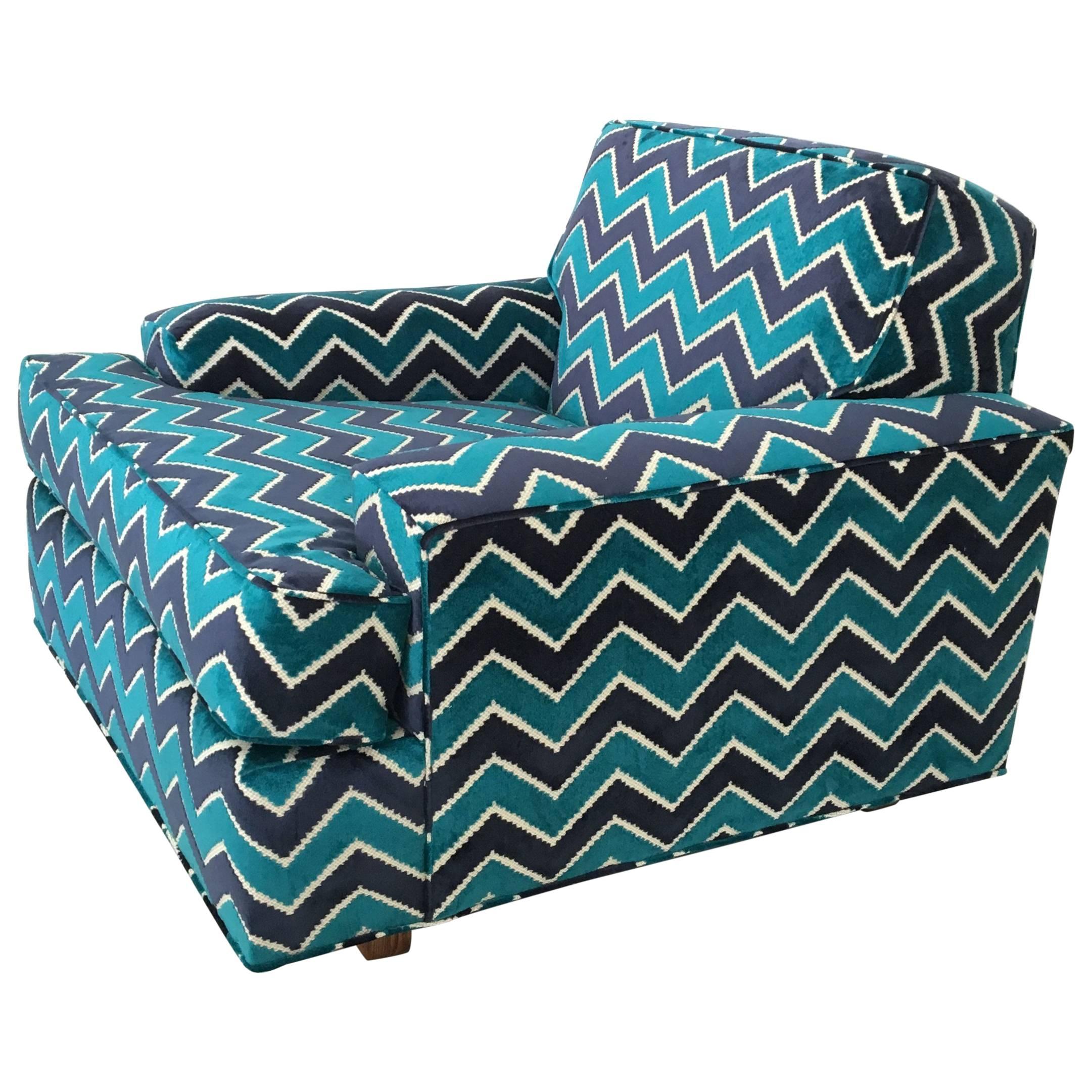 Mid-Century Modern Zig Zag Lounge Chair Newly Upholstered For Sale
