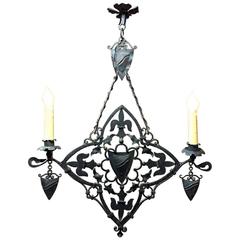 Antique Gothic Italian Wrought Iron Chandelier