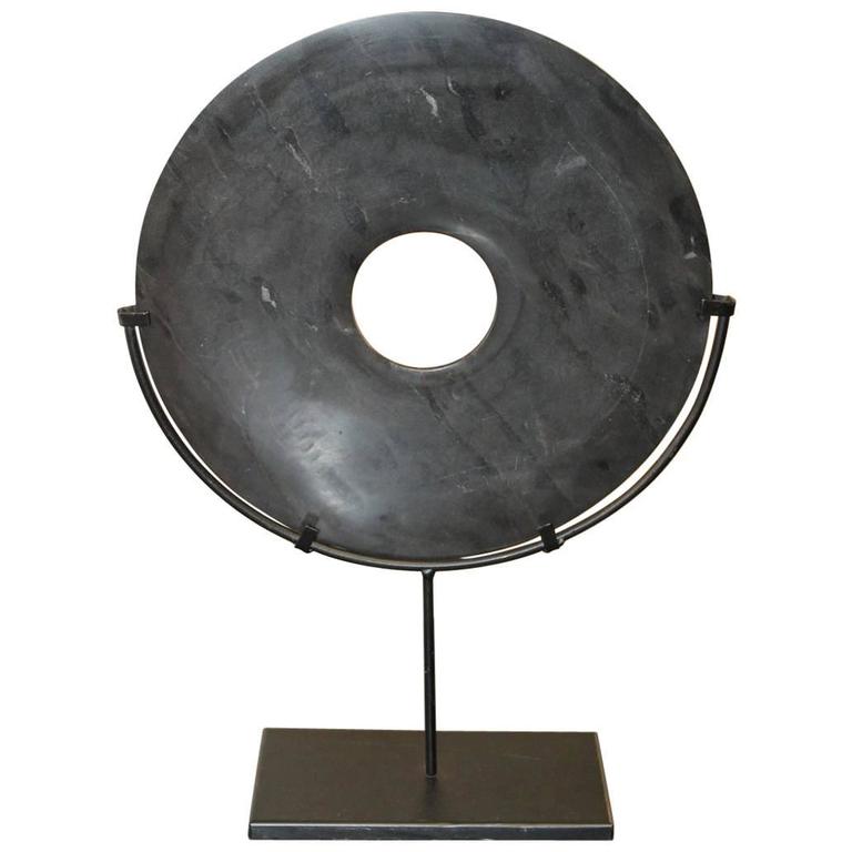 Large Black Stone Coin Sculpture on Stand at 1stdibs