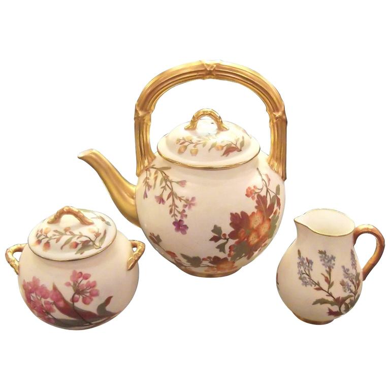 Antique English HandPainted Tea Set For Sale at 1stDibs