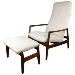 Folke Ohlsson High Back Reclining Lounge Chair and Ottoman