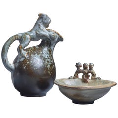 Bode Willumsen Sculptural Stoneware Set of Jug and Bowl, Denmark, 1930s