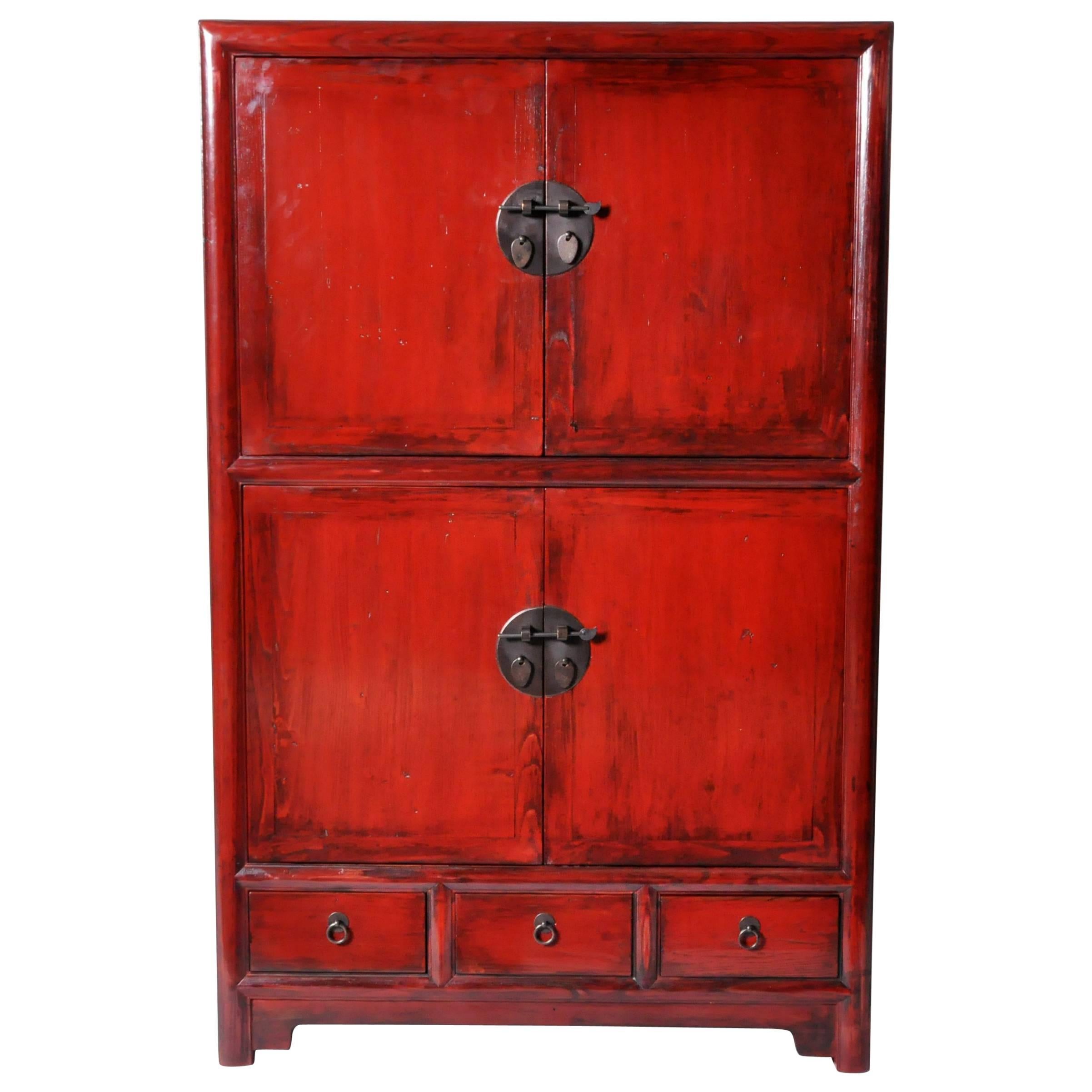 Chinese Red-Lacquered Display Cabinet with Restoration