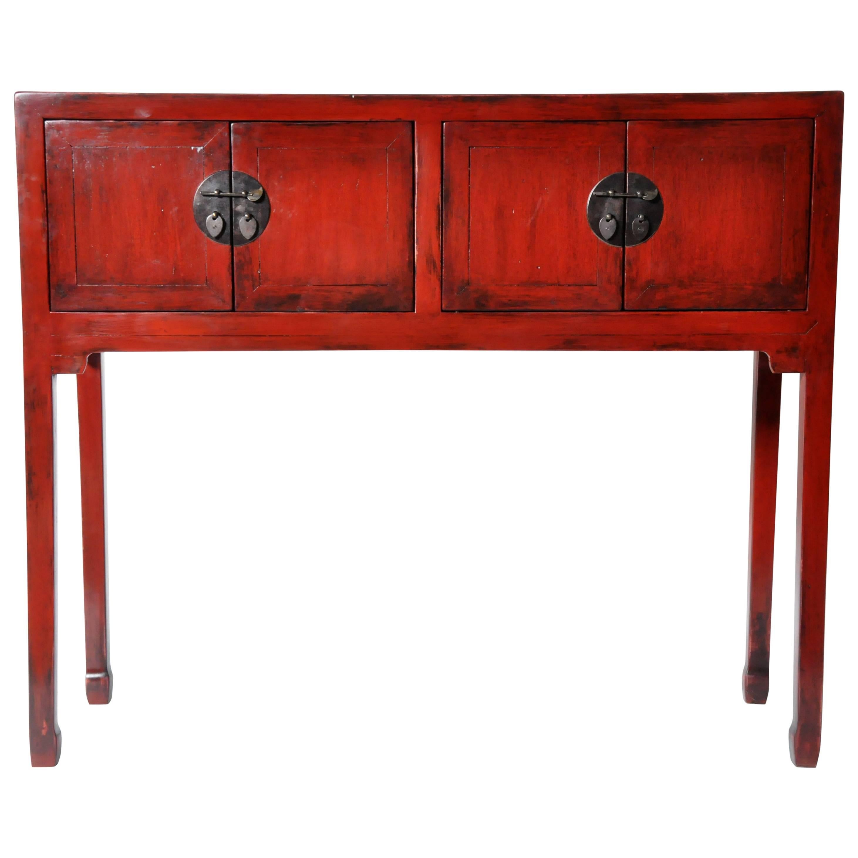 Chinese Red Lacquered Chest with Restoration