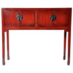 Antique Chinese Red Lacquered Chest with Restoration