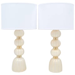 Pair of Gold "Avventurina" Murano Glass Table Lamps