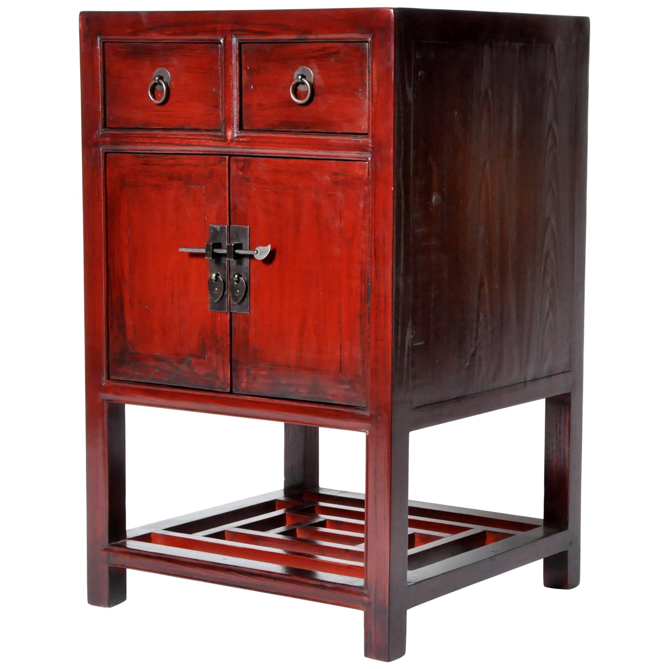 Chinese Red Lacquered Side Chest with Restoration
