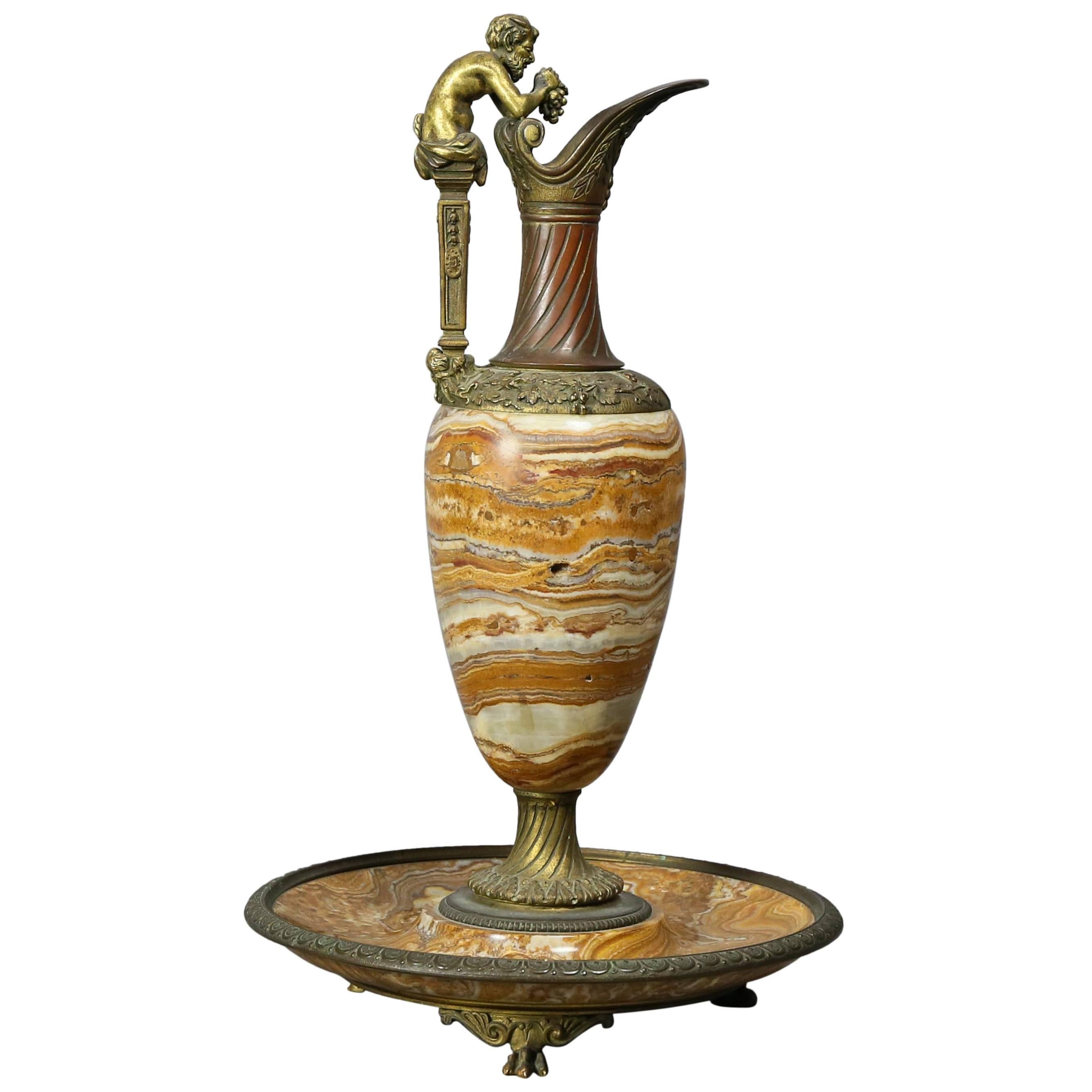 Italian Grand Tour Onyx and Bronze Ewer For Sale