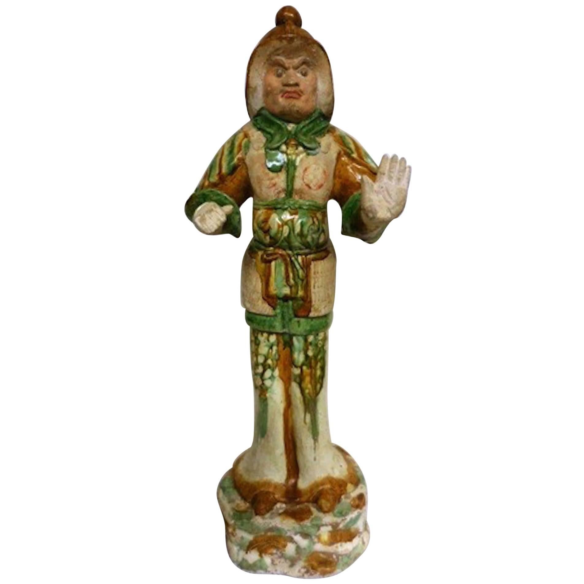 Antique Sculpture of a 8th Century Tang Dynasty Sancai Glazed Guardian Official For Sale