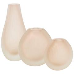 Trio of Rose Hued Murano Glass Vases
