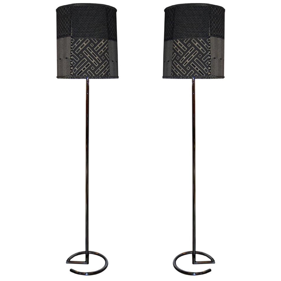 Jacques Adnet Tall Chrome Floor Lamps For Sale