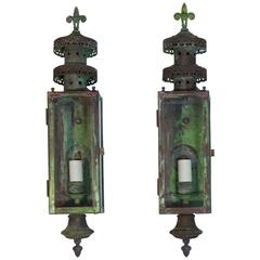 Pair of Architctural Vintage Brass Wall Lanterns 6
