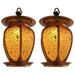 Lovely Pair of Large Custom-Made Mid-20th Century Hanging Lanterns