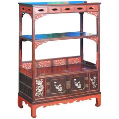 Antique Korean Bookshelf with Inlaid Mother-of-Pearl, 19th Century
