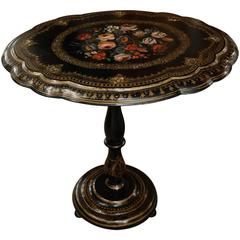 Antique Victorian Papier Mâché Tilt Top Table with Mother of Pearl Inlay