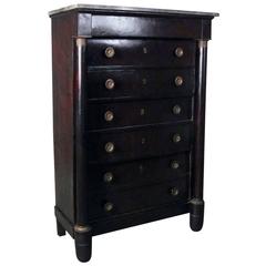 Antique French Empire Mahogany 7-Drawer Marble-Top Tall Chest, 19th C