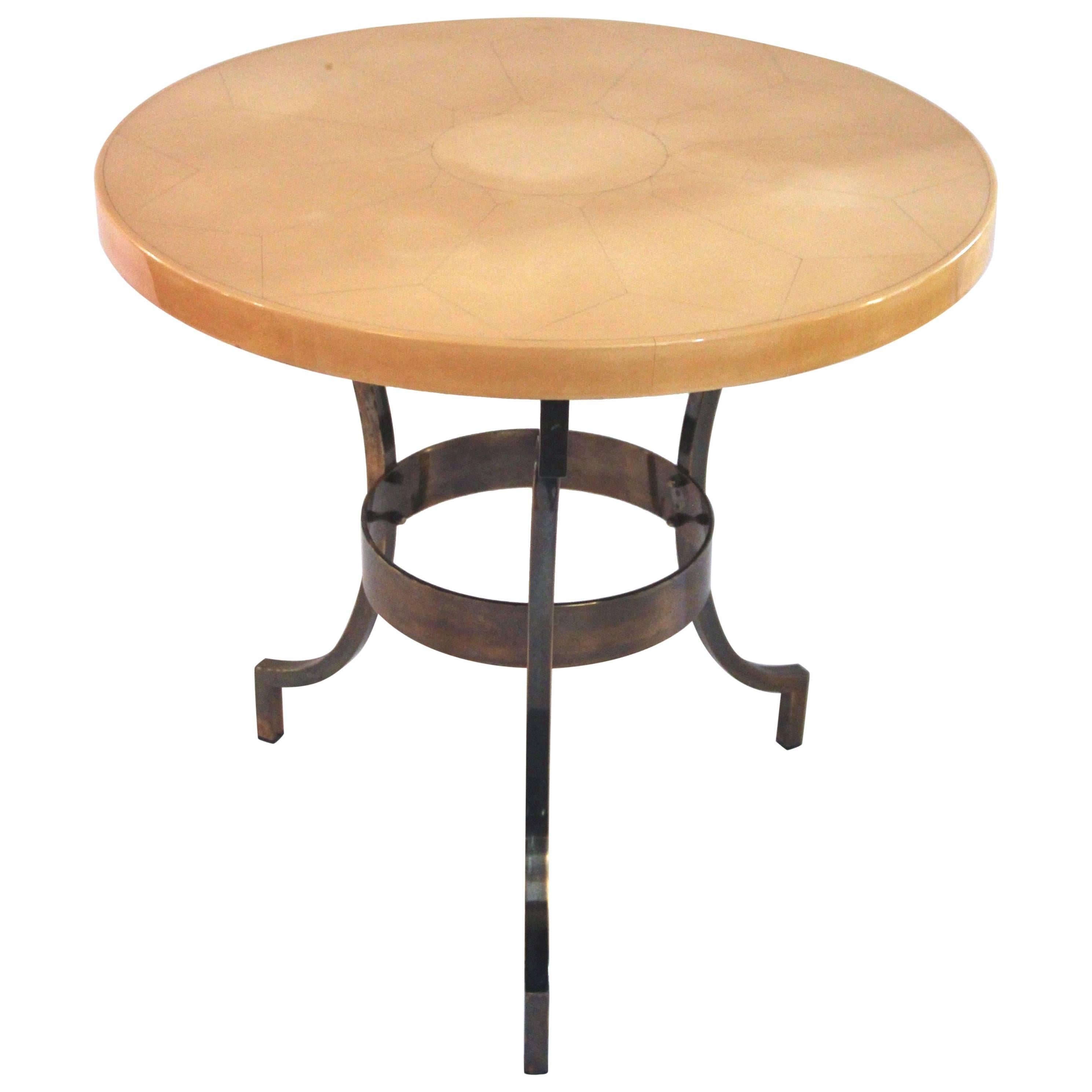 Maison Jansen, Pedestal Table, Lacquered Wood and Iron Base, France, circa 1970