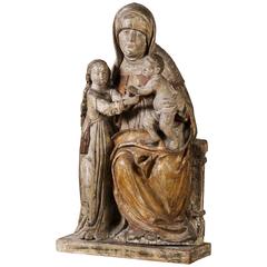 Anna Selbdritt, the Madonna and the Child in the Lap of St. Anne, Gothic Statue