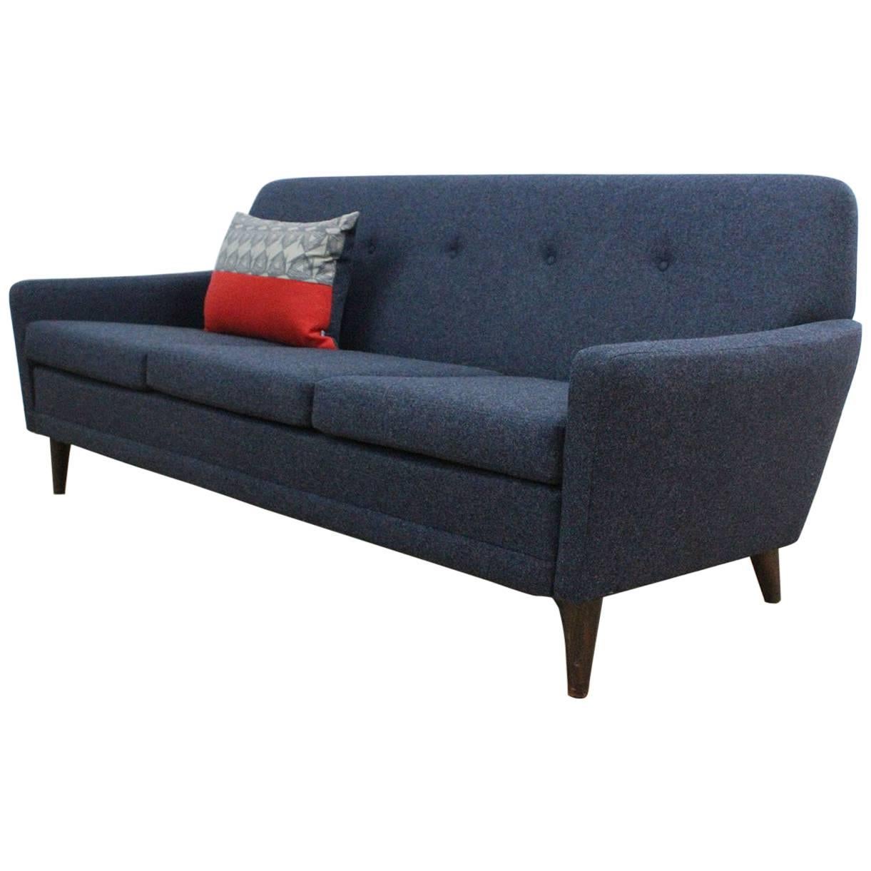 Swedish Midcentury DUX Three Seat Sofa, Fully Restored in Blue Wool