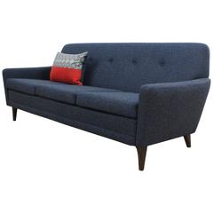 Retro Swedish Midcentury DUX Three Seat Sofa, Fully Restored in Blue Wool