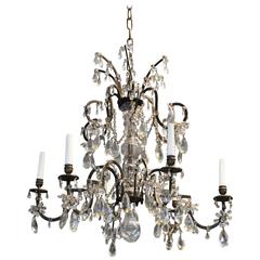 18th Century French Metal Chandelier with Cut Glass
