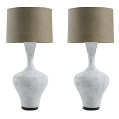 Tall Textured Ceramic Sculptural Lamps, a Pair 11