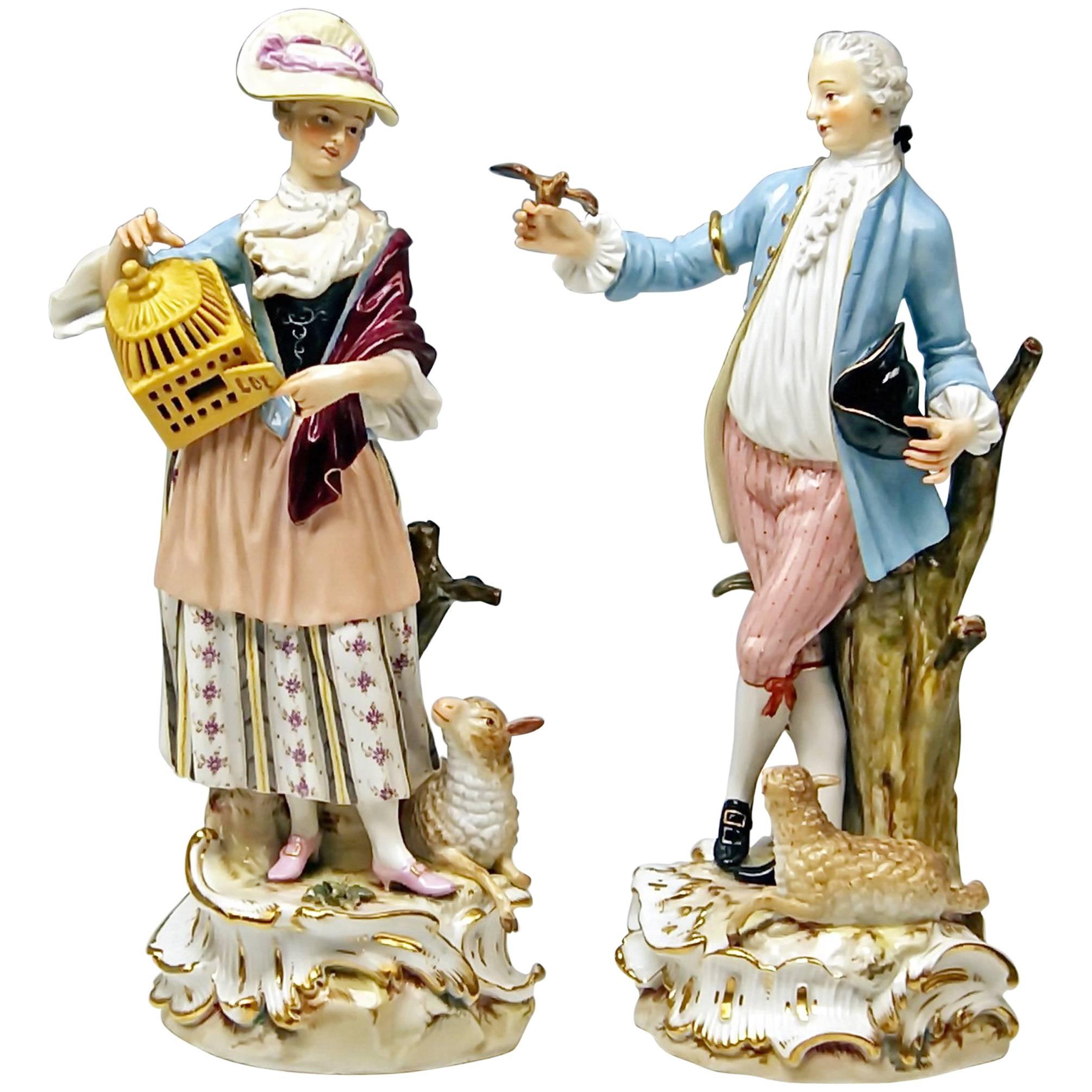 Meissen Couple Shepherd and Shepherdess with Lamb Model 6 by Kaendler c.1860/70