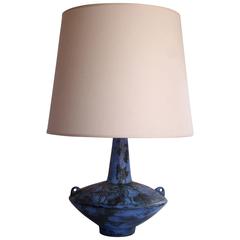 1950s Mottled Blue Glazed Ceramic Table Lamp by Jacques Blin, France