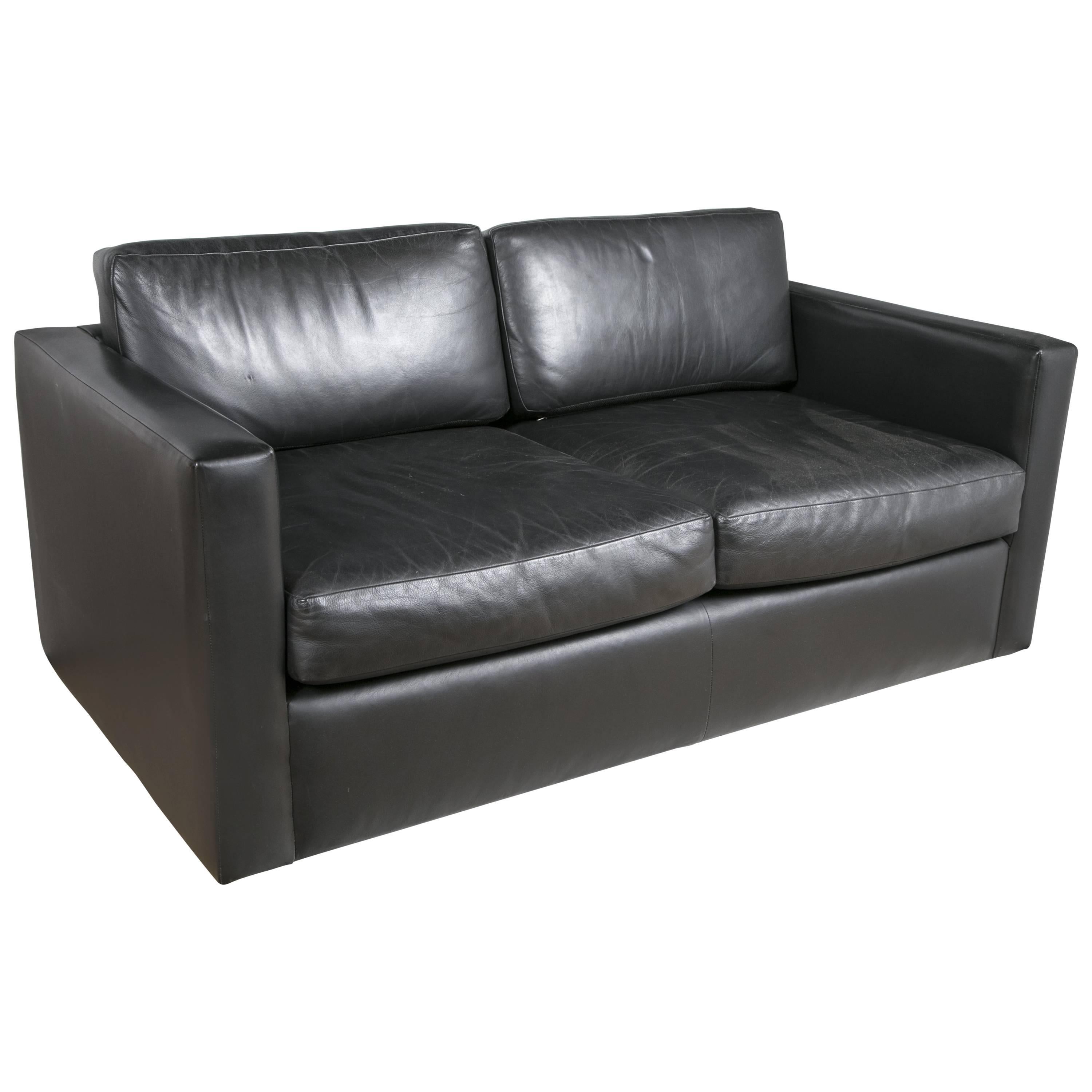 Charles Pfister for Knoll Settee in Black Leather