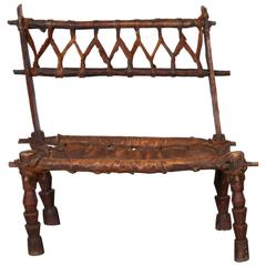 Rustic Antique Wood and Leather Bench with Great Patina and Character 9