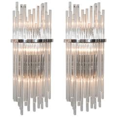Pair of Custom Large Glass Rod Sconces 9