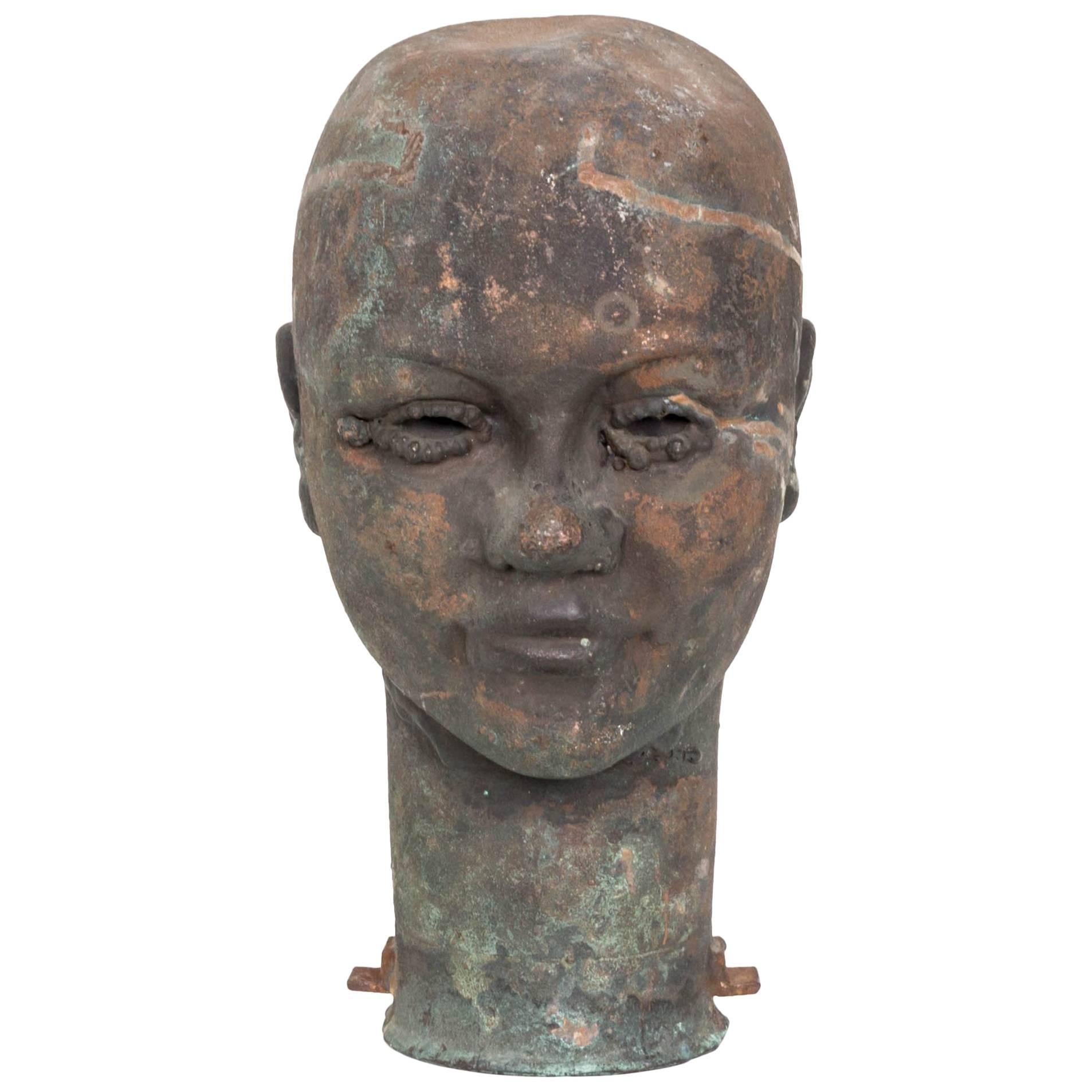 Rare Industrial Copper Mannequin Head Mold