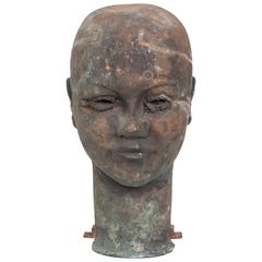 Rare Industrial Copper Mannequin Head Mold