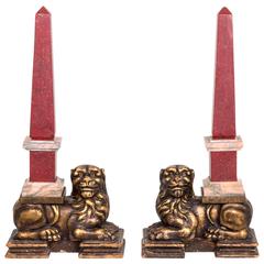 Pair of Mid-Century Foo Dogs with Pillar Accents by Funky Finders