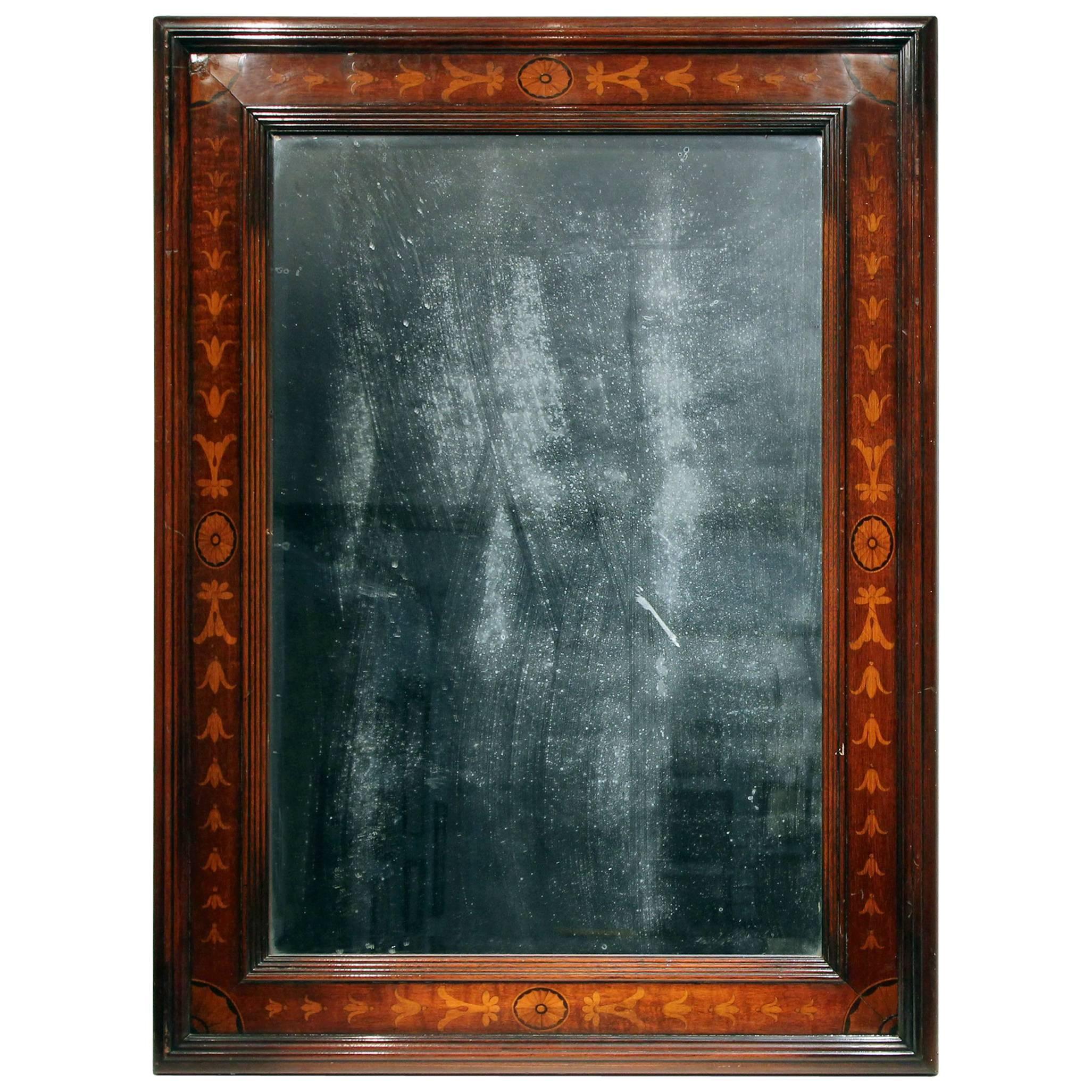 Large Inlaid Frame with Original Bevelled Mirror, Early 20th Century