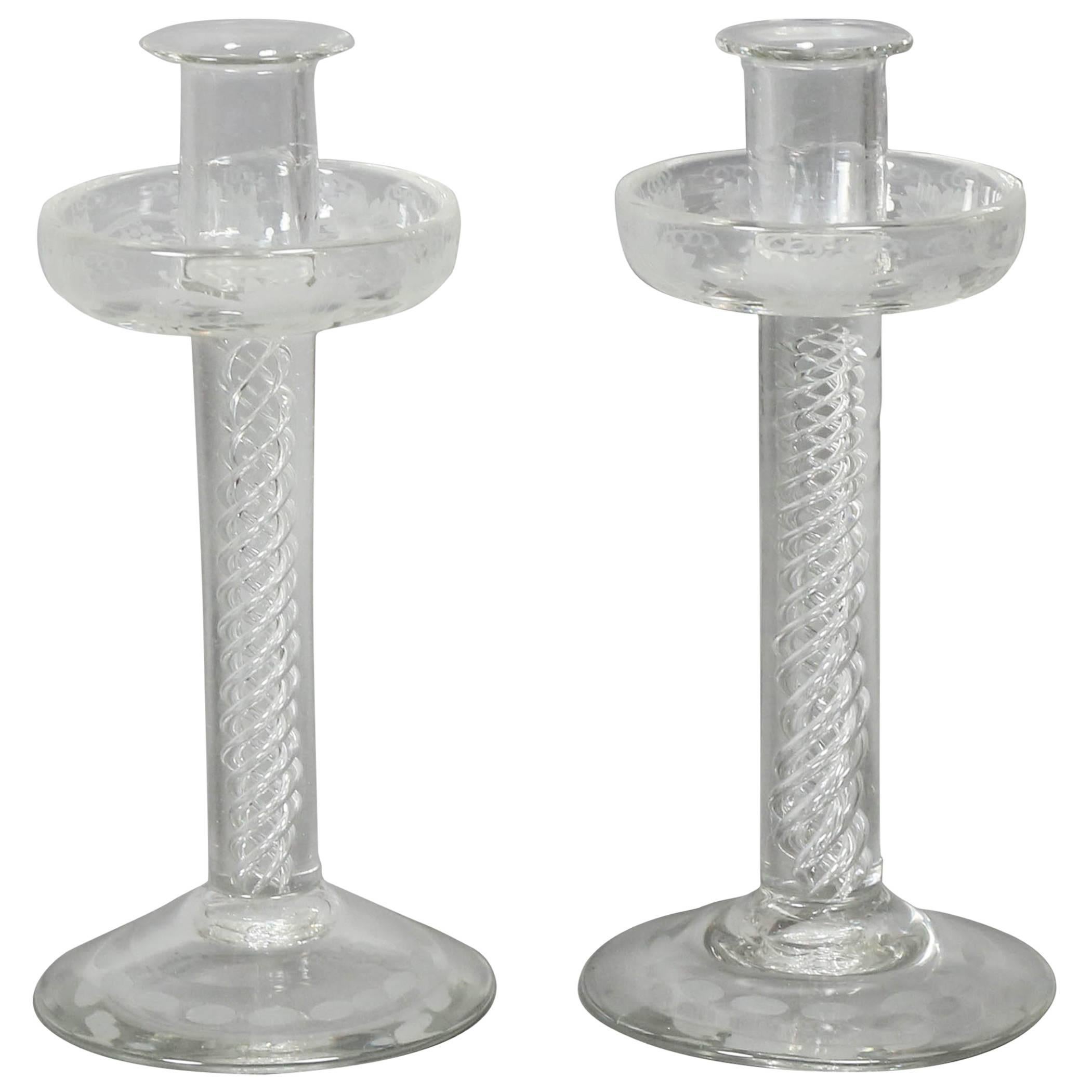Pair of Victorian Etched Glass Candlesticks