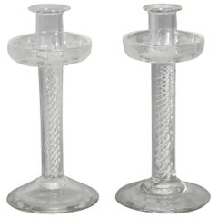 Antique Pair of Victorian Etched Glass Candlesticks