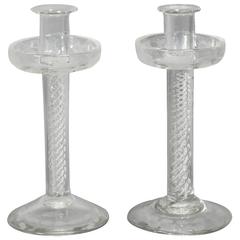 Pair of Victorian Etched Glass Candlesticks 5
