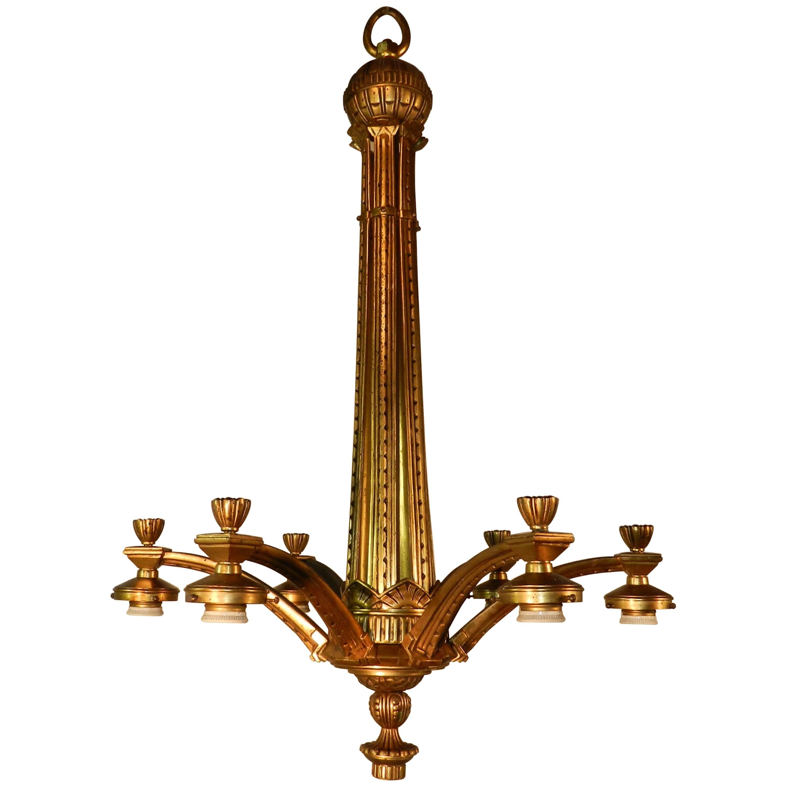 Art Deco Chandelier in Bronze, circa 1930 For Sale