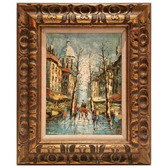 Mid- Century Original Oil on Canvas, "Paris Market" By, Adelman