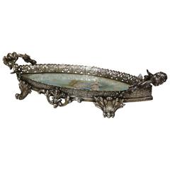 Antique 19th Century, French, Louis XV Silvered Bronze Centrepiece with Reverse Painting