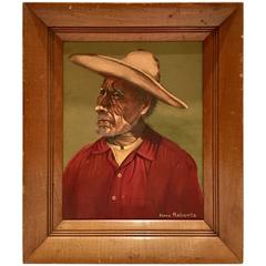 Mid-Century Original Oil Painting "Old Timer" by, Neva Roberts