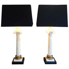 Gorgeous Pair of Neoclassical Alabaster Column Table Lamps