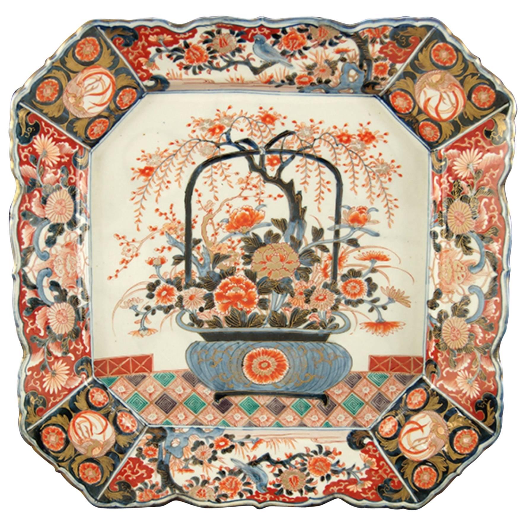 19th Century Japanese Imari Porcelain Square Charger of Impressive Scale
