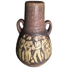 Amphora Hand Relief Carved Vase Greek Muses and Arts