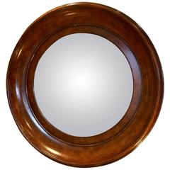 Handsome Convex Mirror in Rich Round Burl Wood Frame
