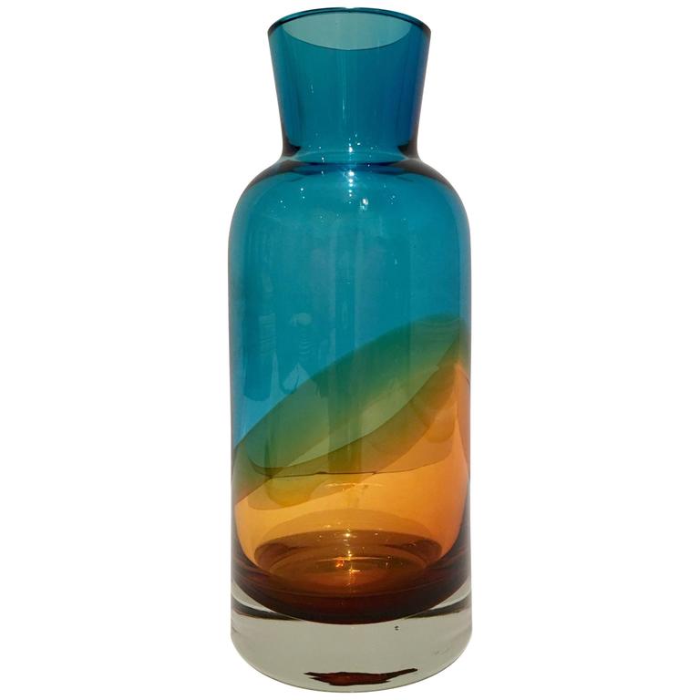 Waterford Crystal Evolution Turquoise And Amber Vase At 1stdibs