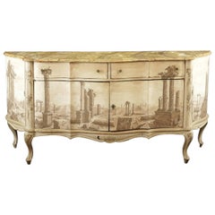 Vintage  Italian Trompe L 'Oeil Sideboard In The Style Of Fornasette.   